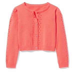 Janie & Jack Toddler Girls Eyelet Coral Cotton Cardigan Sweater
